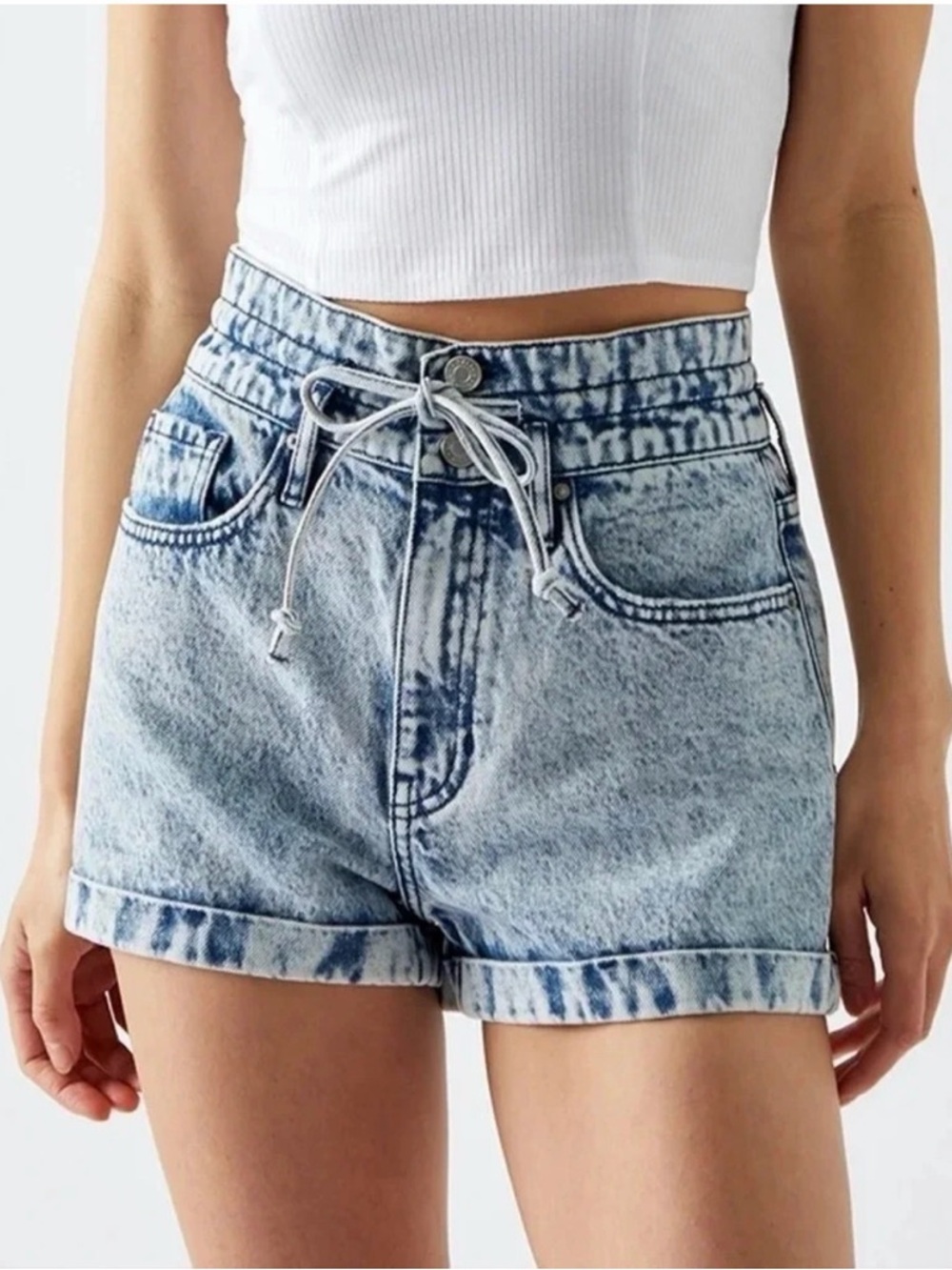 PacSun Light Blue Acid Wash High-Rise Mom Jean Shorts